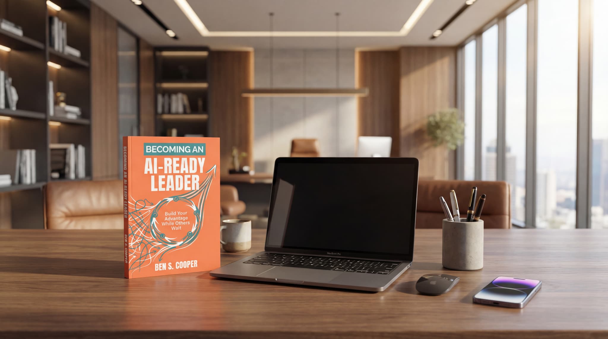 Becoming an AI-Ready Leader book on an executive desk